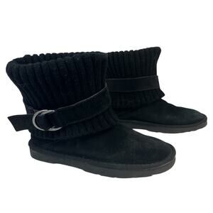 Sonoma MIA Leather Sweater Top Boots Womens Size 6 Black Suede Pull On Casual